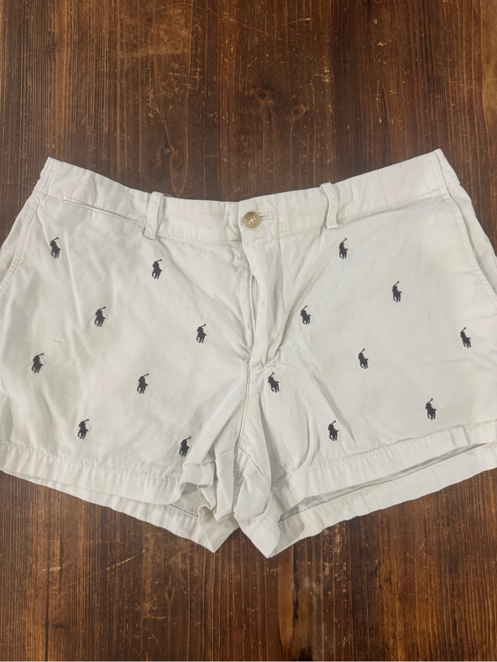 Ralph Lauren White Cotton Shorts with Navy Polo Embroidery